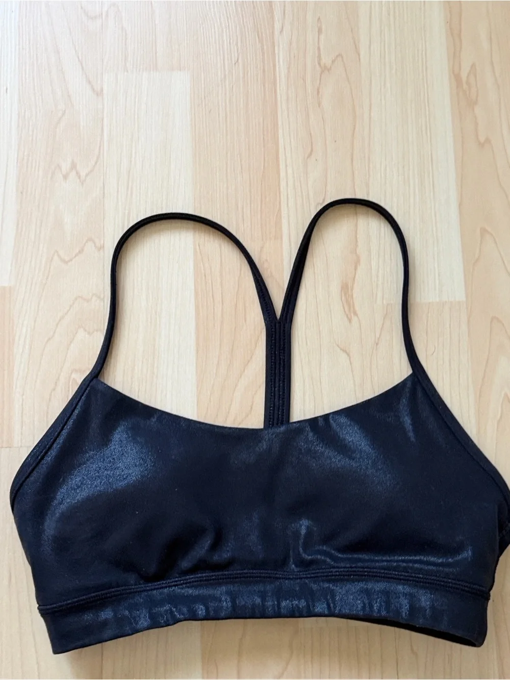 Lululemon Flow Y Nulu Shine *Light Support Black sports bra, size 4